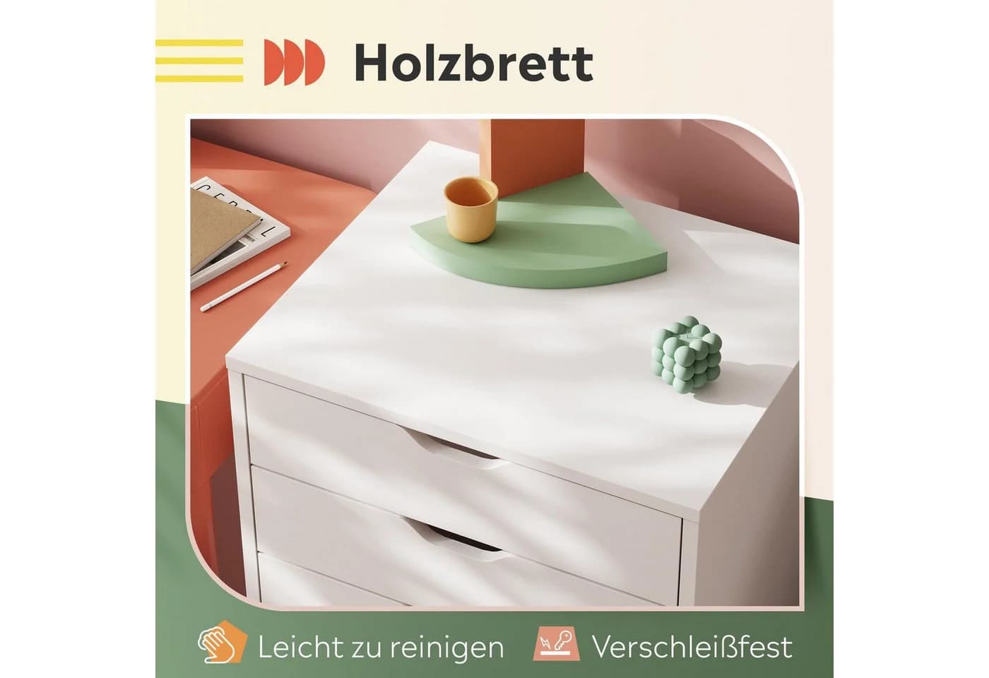 DEVAISE Aktenschrank Rollcontainer 5 Schubladen Tür Weiß/Schwarz - Bild 4
