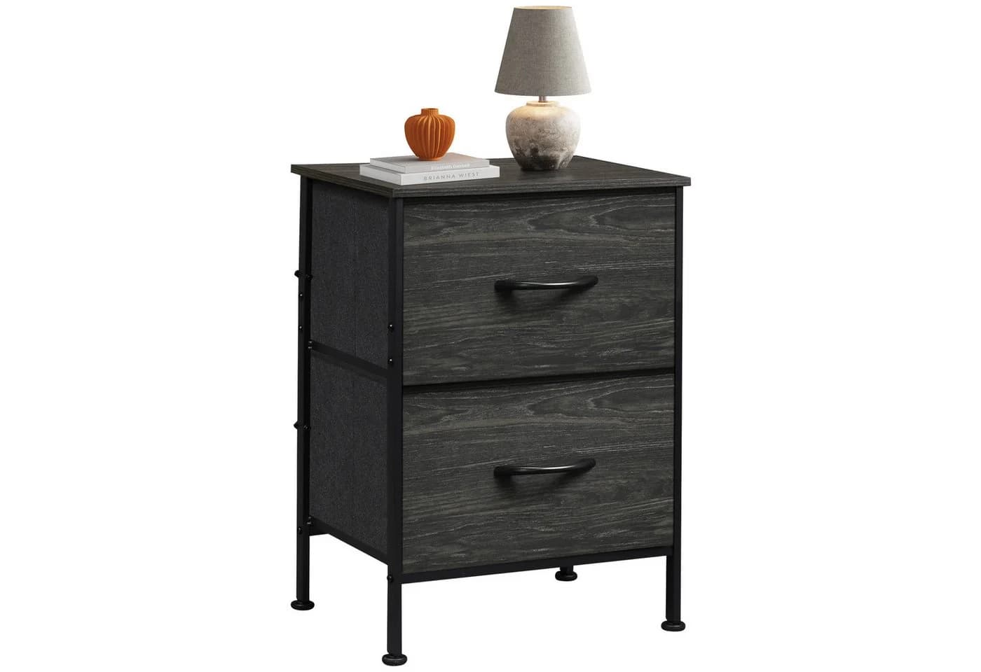 WLIVE Nachttisch mit 2 Stoffschubladen, 40x30x63 cm, Braun/Schwarz/Weiß - Bild 2