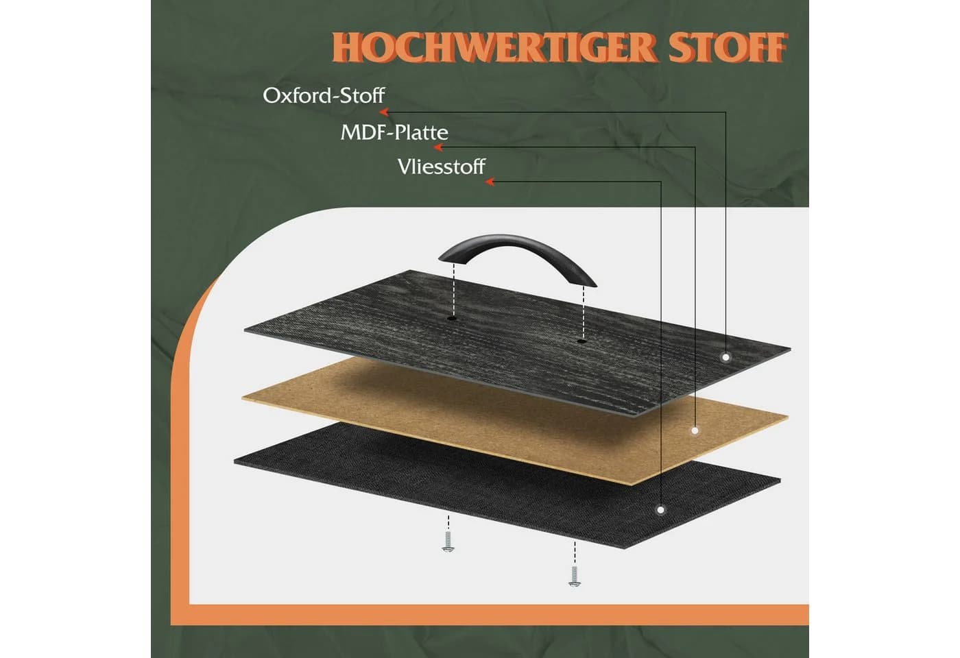WLIVE Nachttisch mit 2 Stoffschubladen, 40x30x63 cm, Braun/Schwarz/Weiß - Bild 3