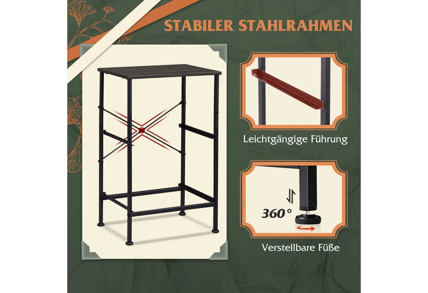 WLIVE Nachttisch mit 2 Stoffschubladen, 40x30x63 cm, Braun/Schwarz/Weiß - Bild 4