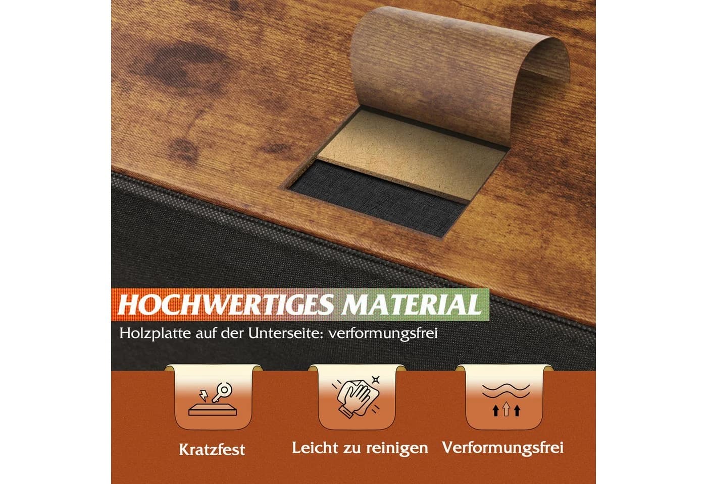 WLIVE Nachttisch mit 2 Stoffschubladen, 40x30x63 cm, Braun/Schwarz/Weiß