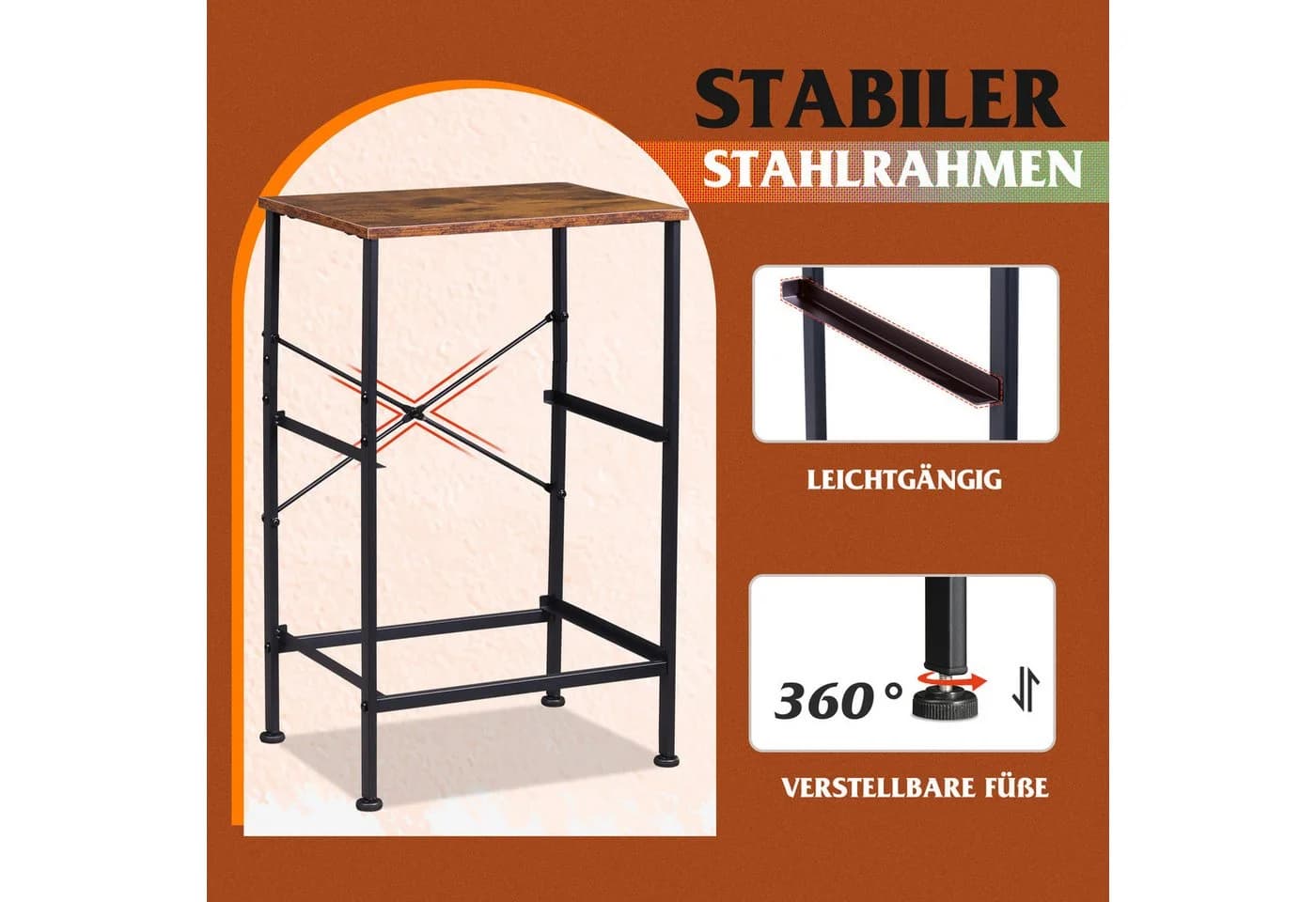 WLIVE Nachttisch mit 2 Stoffschubladen, 40x30x63 cm, Braun/Schwarz/Weiß - Bild 3