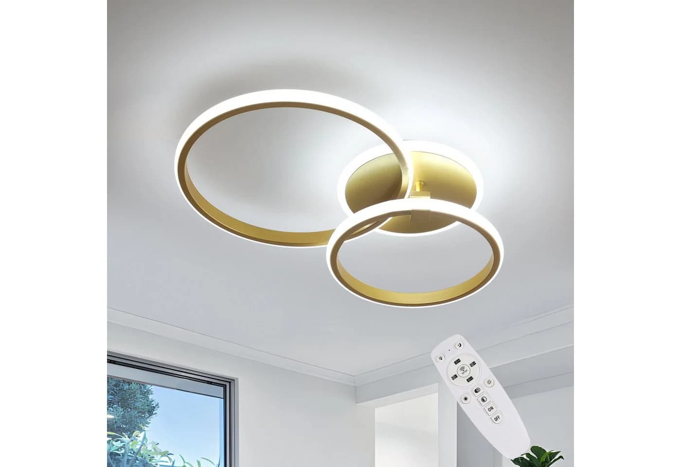 Riserva LED Deckenleuchte Ringe Gold Dimmbar Fernbedienung