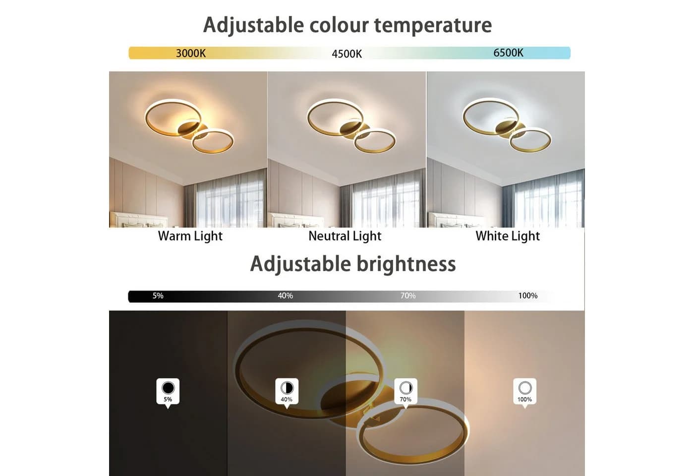 Riserva LED Deckenleuchte Ringe Gold Dimmbar Fernbedienung - Bild 5