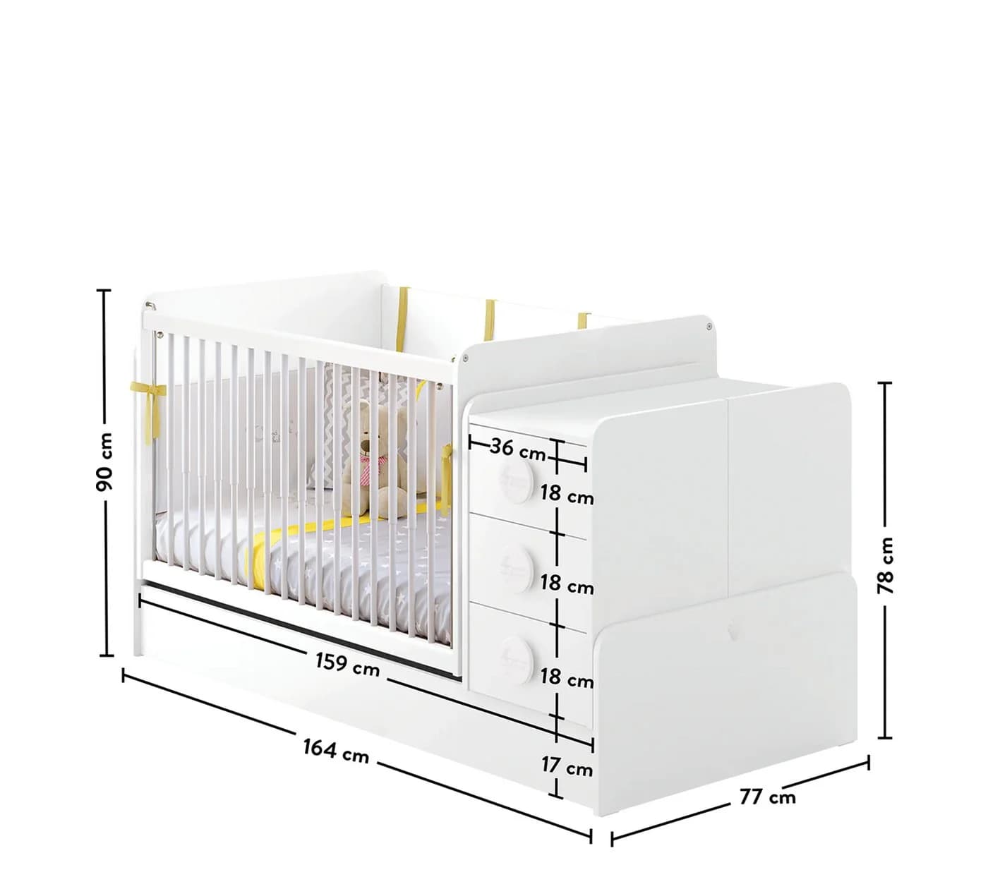 Möbel-Zit Babybett mit Schaukelfunktion und Kommode weiß - Bild 5