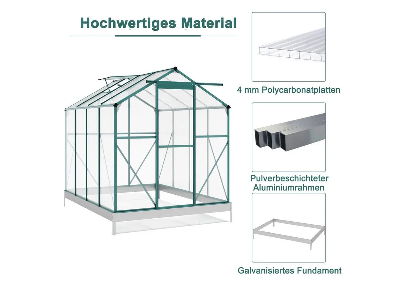 Thanaddo Gewächshaus Aluminium 4,8m² Grün/Silber