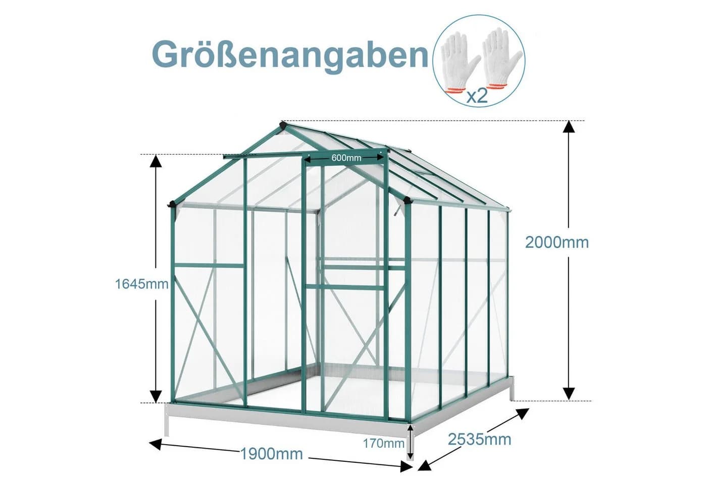 Thanaddo Gewächshaus Aluminium 4,8m² Grün/Silber - Bild 5