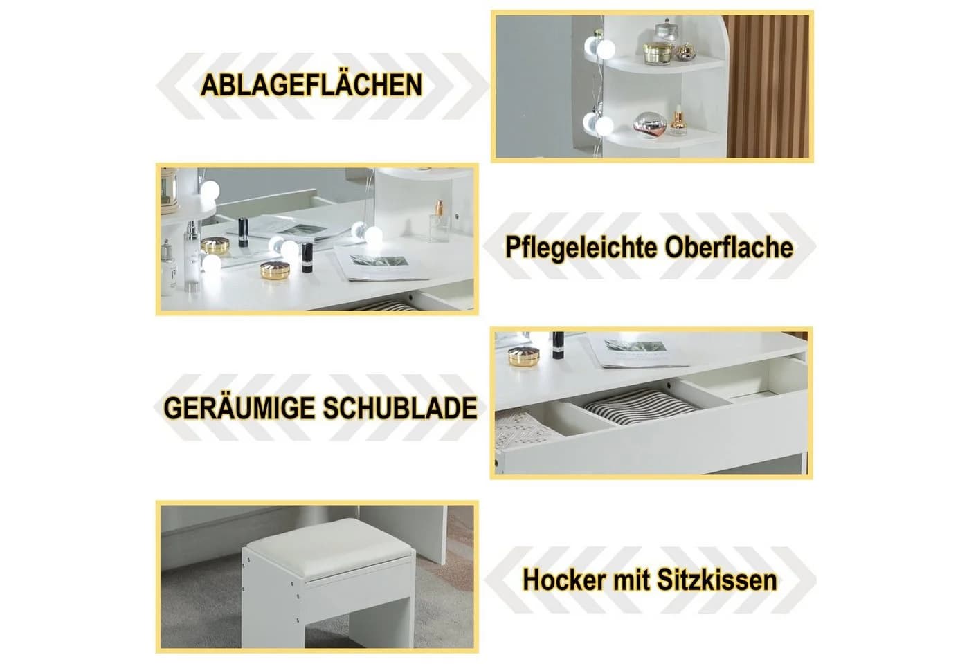 Thanaddo Schminktisch mit LED-Beleuchtung, Breite 105 cm - Bild 3