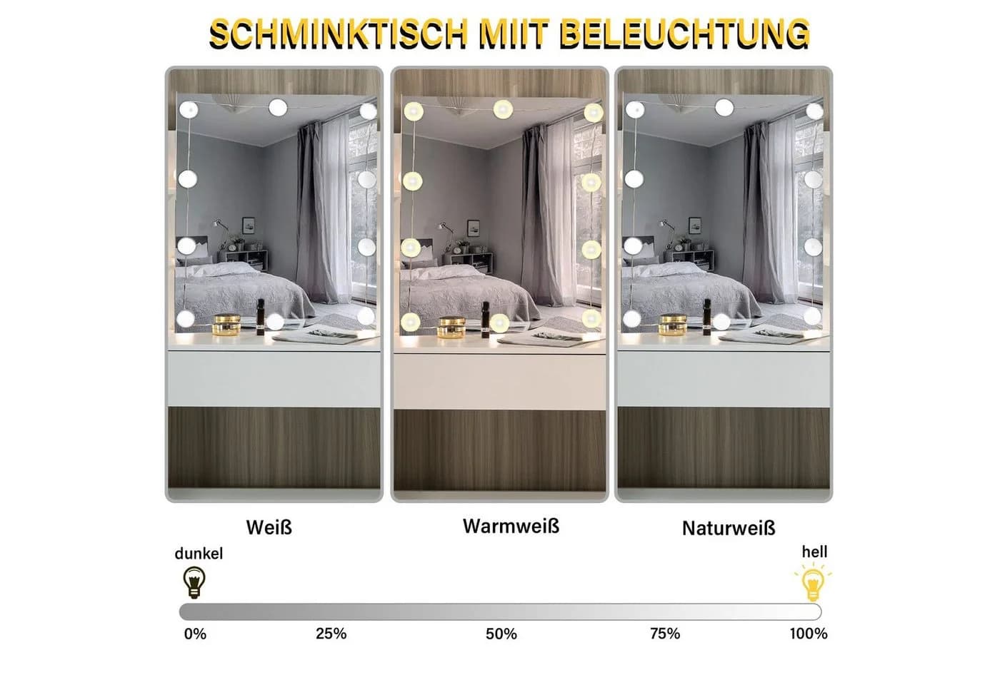 Thanaddo Schminktisch mit LED-Beleuchtung, Breite 105 cm - Bild 4