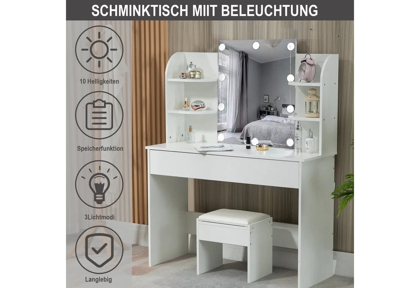 Thanaddo Schminktisch mit LED-Beleuchtung, Breite 105 cm - Bild 5