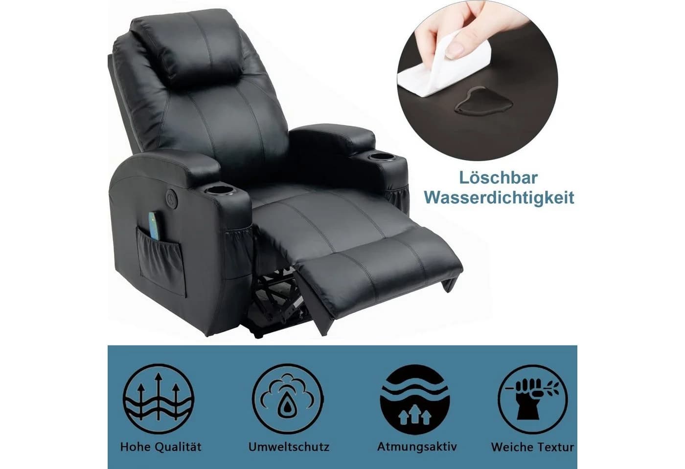 Thanaddo Massagesessel Relaxsessel Schwarz mit Liegefunktion