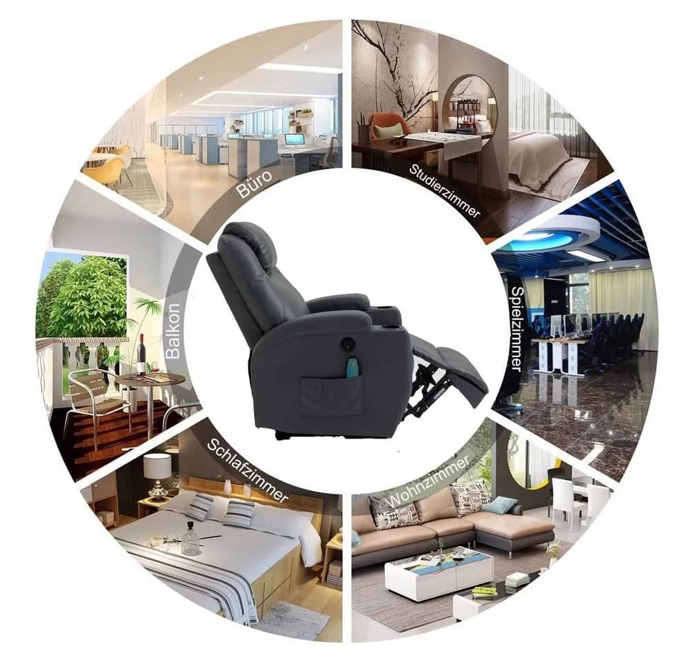 Thanaddo Massagesessel Relaxsessel Schwarz mit Liegefunktion - Bild 3