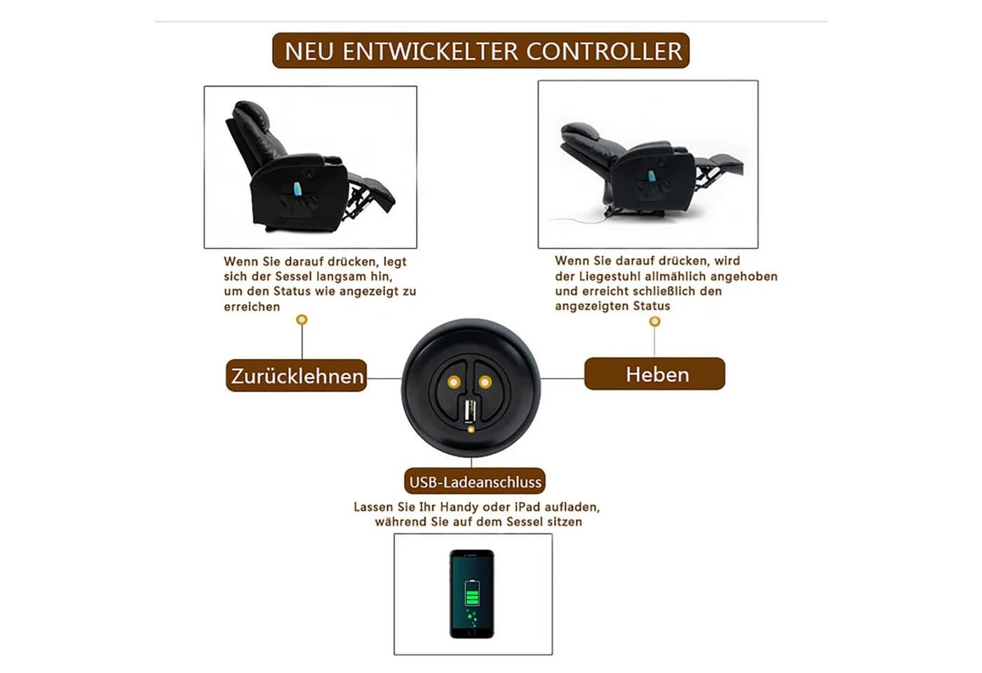 Thanaddo Massagesessel Relaxsessel Schwarz mit Liegefunktion - Bild 5