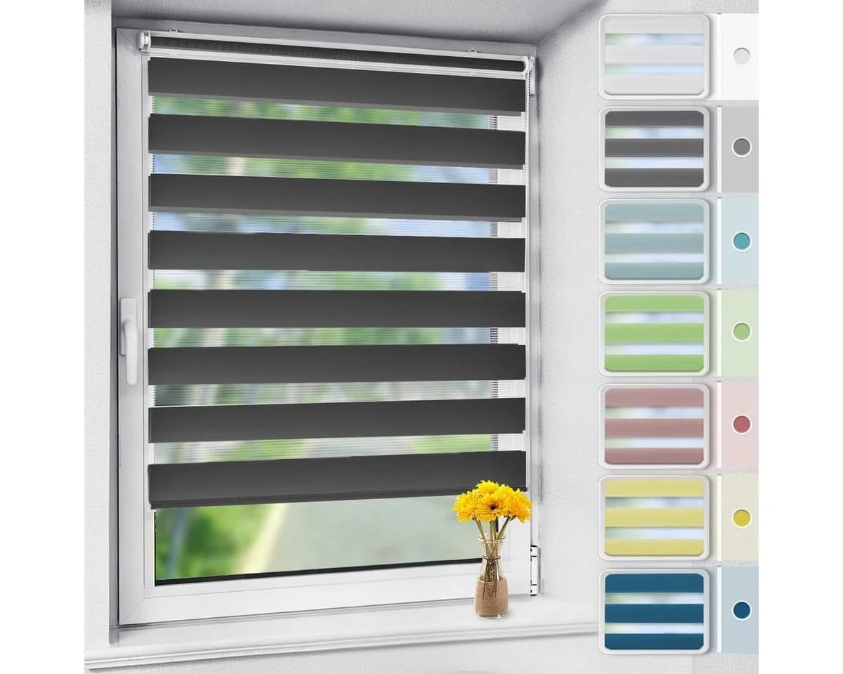 OUBO Doppelrollo 130cm ohne Bohren Klemmfix Anthrazit - Bild 2