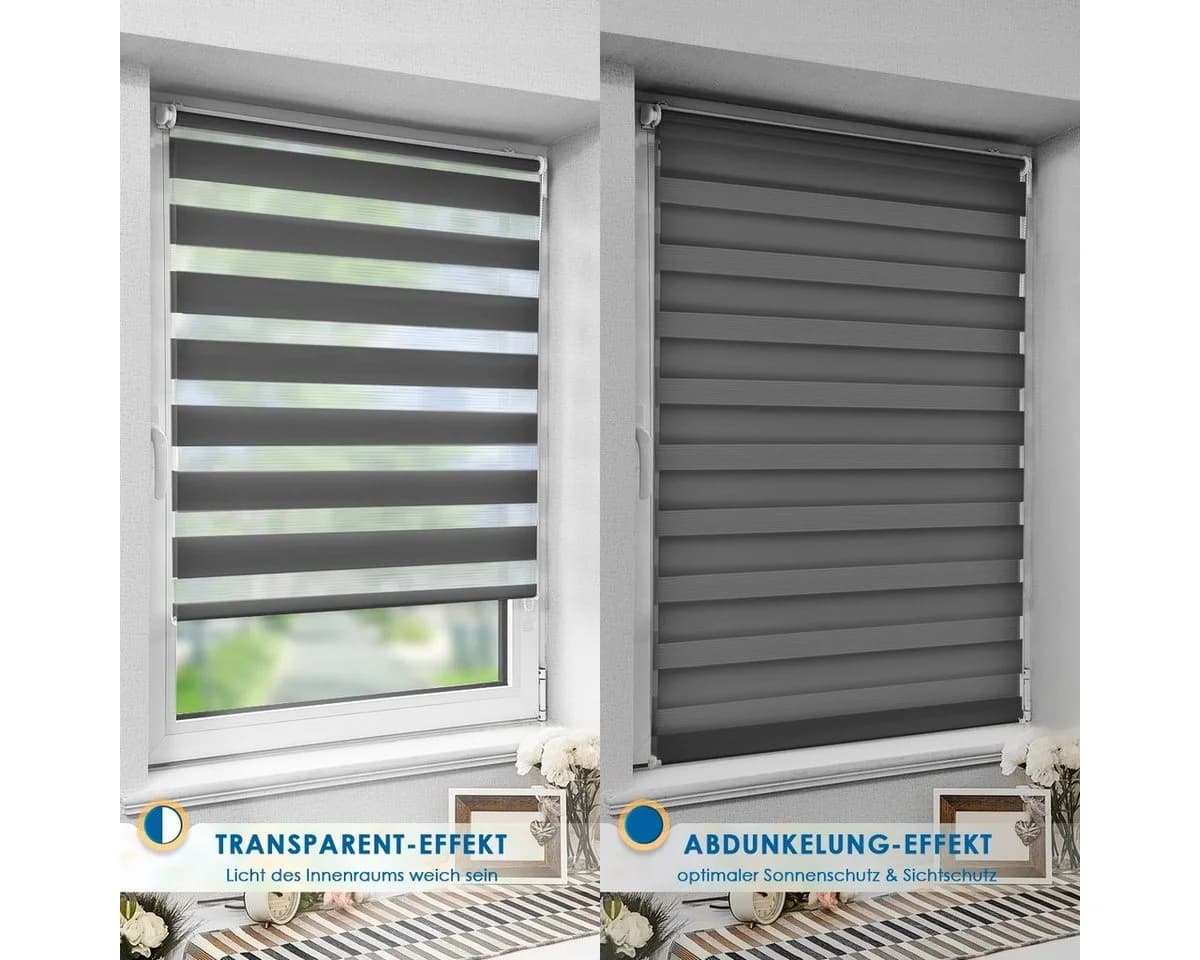 OUBO Doppelrollo 130cm ohne Bohren Klemmfix Anthrazit - Bild 5