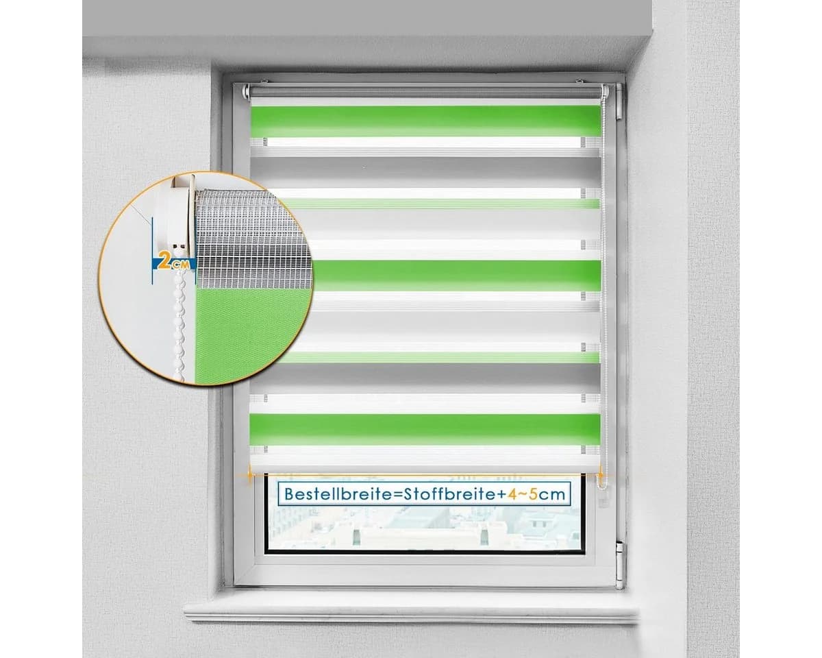 OUBO Doppelrollo 130cm Bohrfrei Lichtschutz Grün-Grau-Weiß - Bild 3
