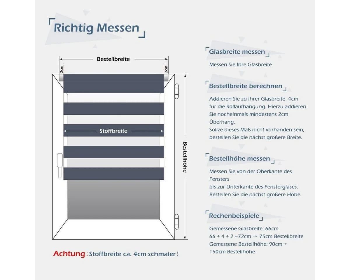 OUBO Doppelrollo 130cm Bohrfrei Lichtschutz Grün-Grau-Weiß - Bild 4