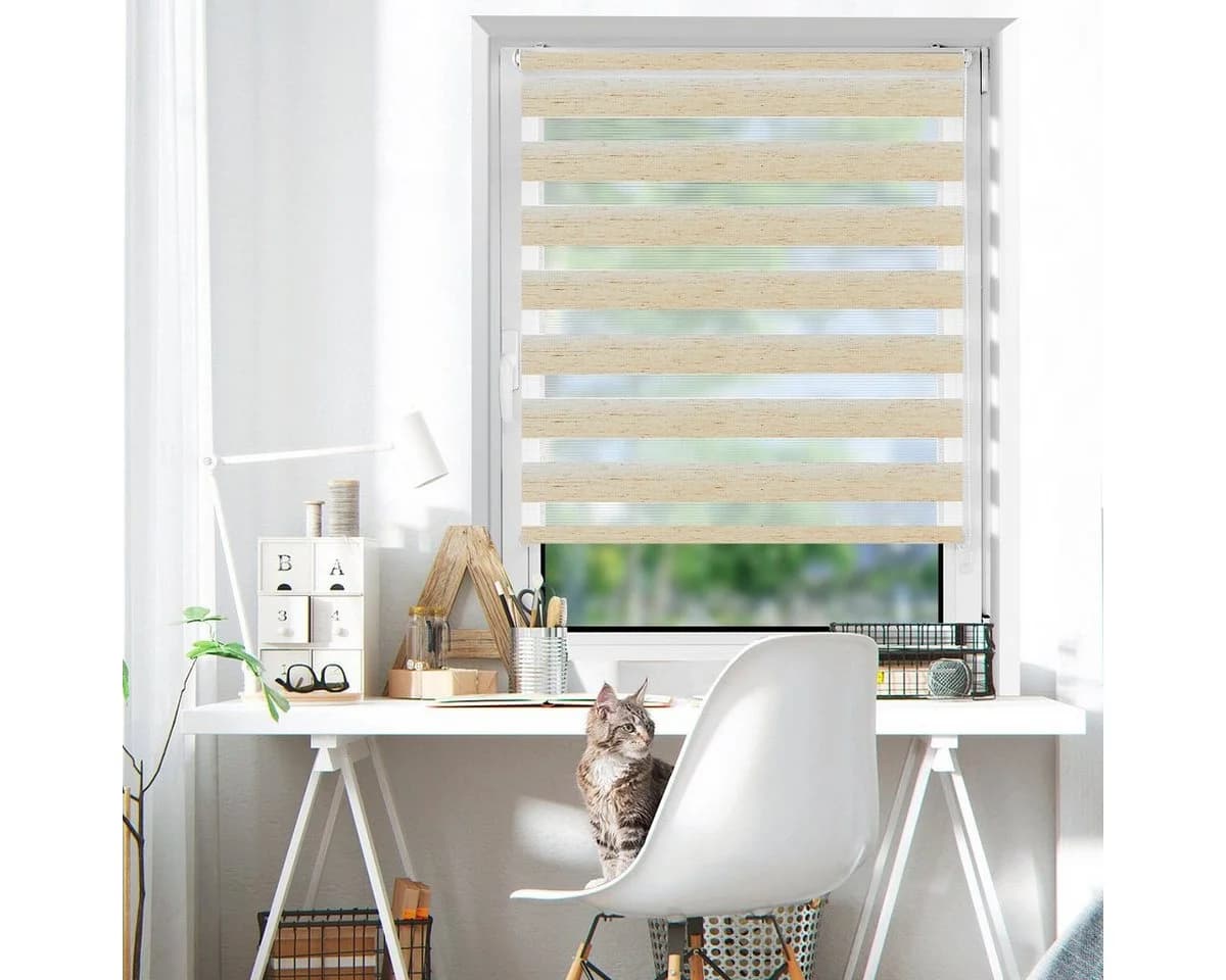 Doppelrollo OUBO 130cm Lichtschutz Freihängend Klemmfix Beige