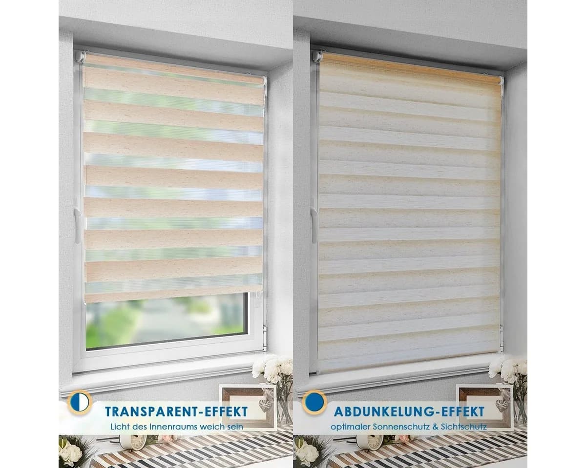 Doppelrollo OUBO 130cm Lichtschutz Freihängend Klemmfix Beige - Bild 5