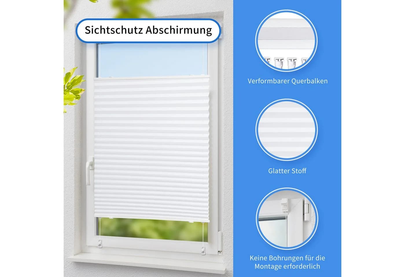 OUBO Plissee Faltrollo Ohne Bohren, Blickdicht, Klemmträger, Lichtschutz - Bild 5