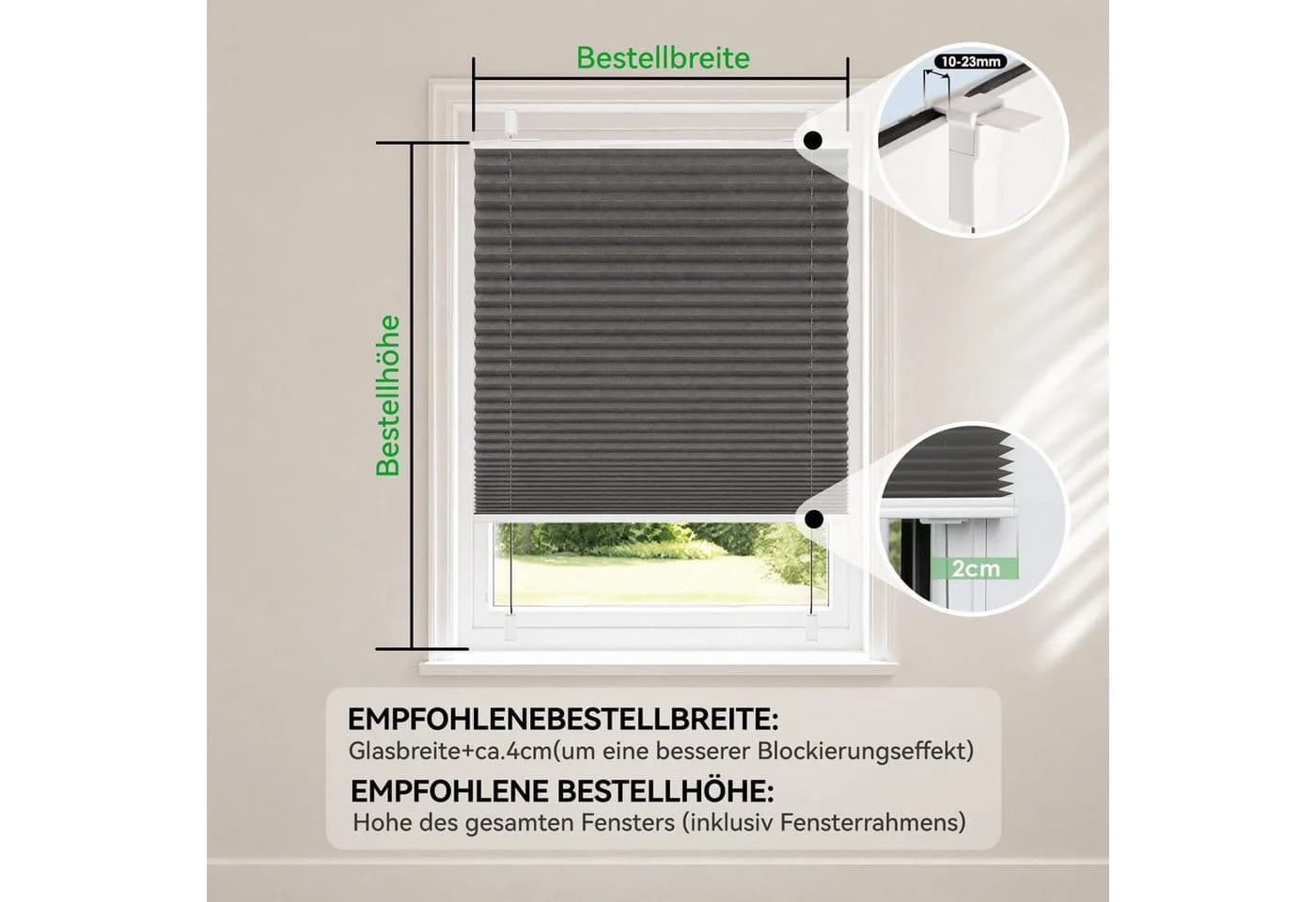 OUBO Plissee Faltrollo Ohne Bohren Schwarz Klemmfix - Bild 3