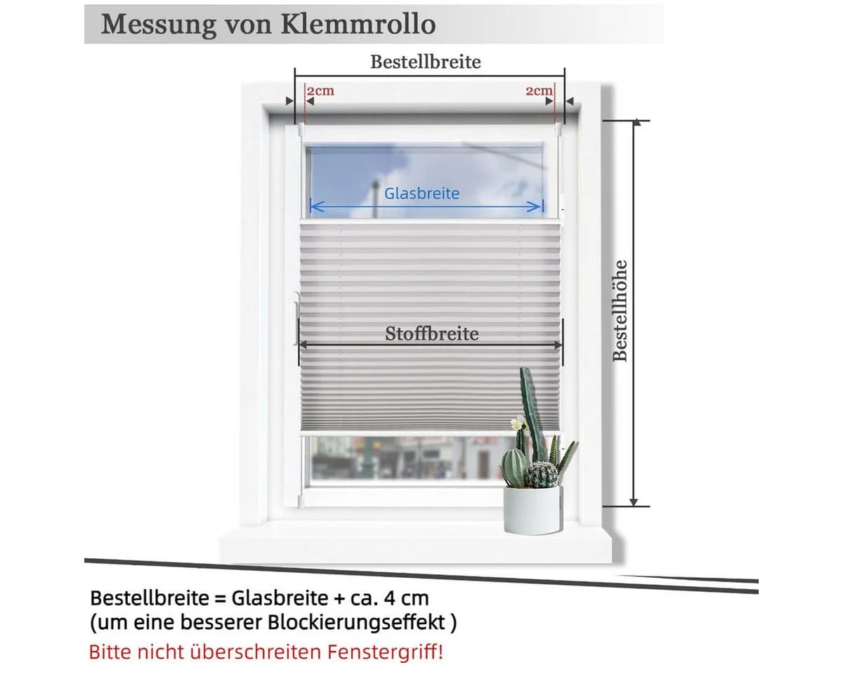 Vkele Plissee Klemmfix Weiß Bohrfrei Sonnenschutz - Bild 5