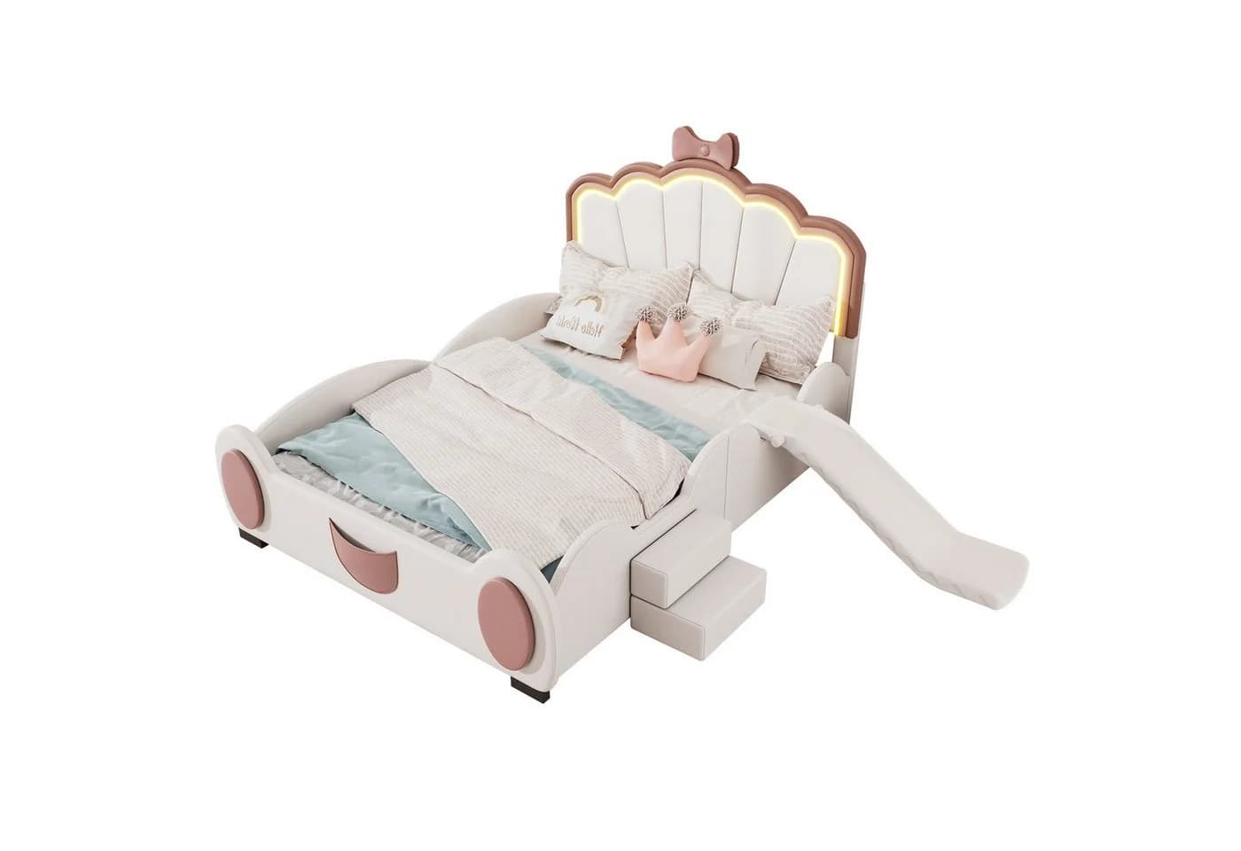 TavilaEcon Kinderbett Polsterbett Cartoon Bett Schmetterlingsbett Rosa/Weiß LED-Farbwechsellicht - Bild 5