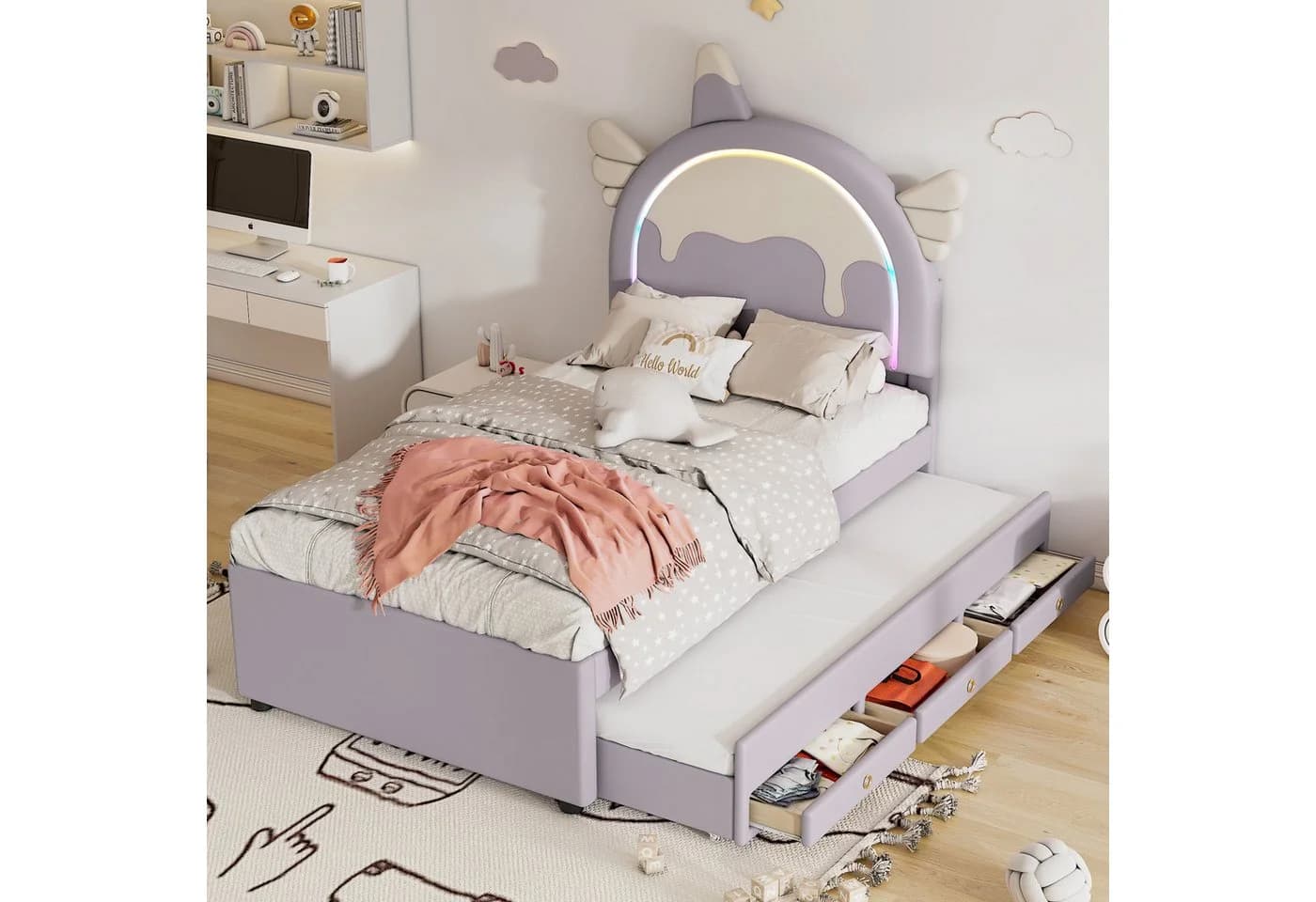TavilaEcon Kinderbett Einhornform Rosa/Lila PU - Bild 2