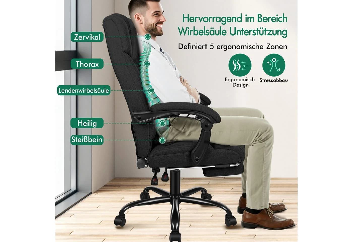 ALFORDSON Bürostuhl Schwarz mit Fußstütze - Bild 3