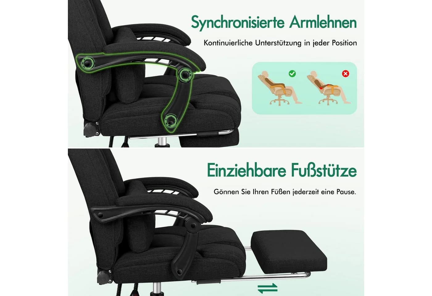 ALFORDSON Bürostuhl Schwarz mit Fußstütze - Bild 5