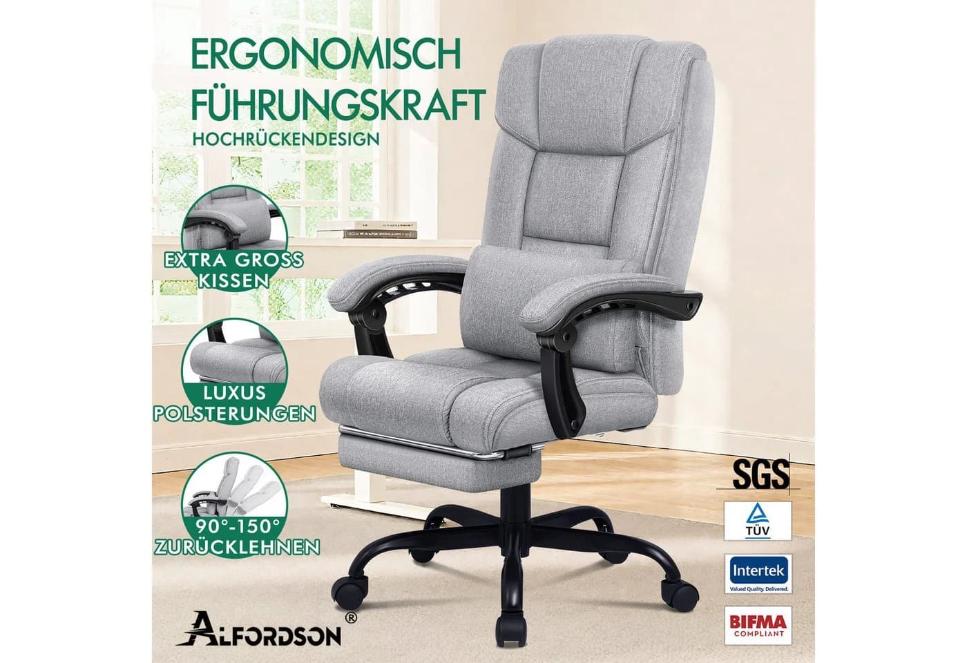 Ergonomischer Bürostuhl in Grau aus Stahl und Chrom