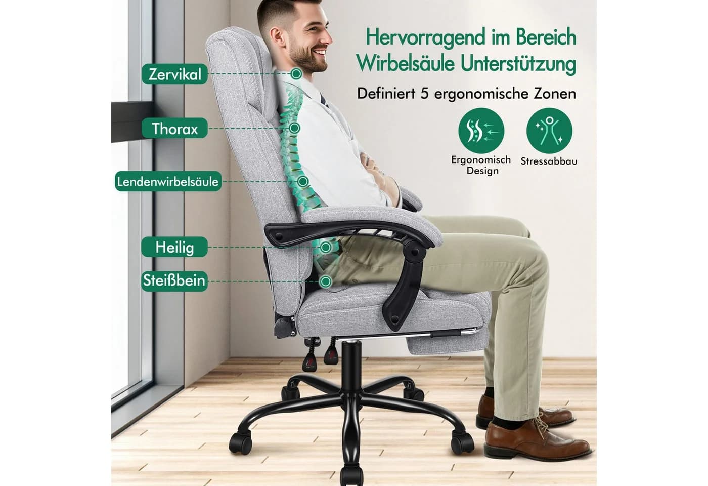 Ergonomischer Bürostuhl in Grau aus Stahl und Chrom - Bild 3