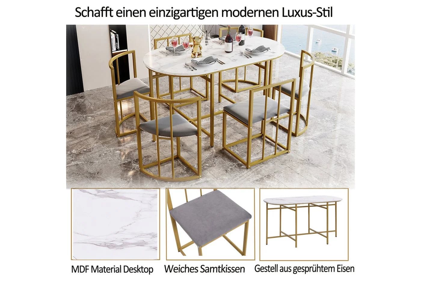 TavilaEcon Essgruppe Esstisch mit 6 Stühlen Set für Küche - Bild 5