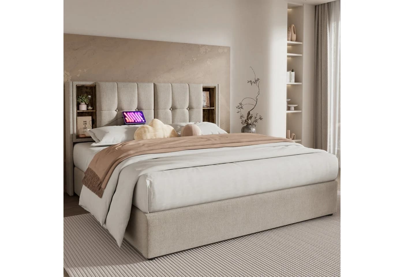 TavilaEcon Boxspringbett Polsterbett Grau/Beige Hydraulisch Stauraumbett - Bild 3