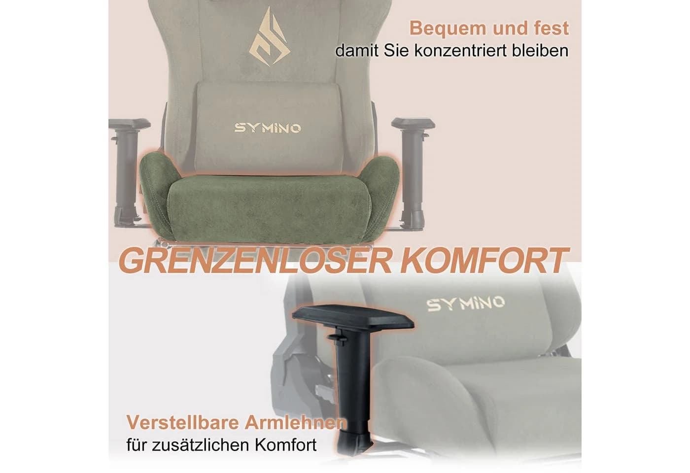 symino Gaming-Stuhl Premium Alcantara Stoff Grün Ergonomisch Serie MP - Bild 5