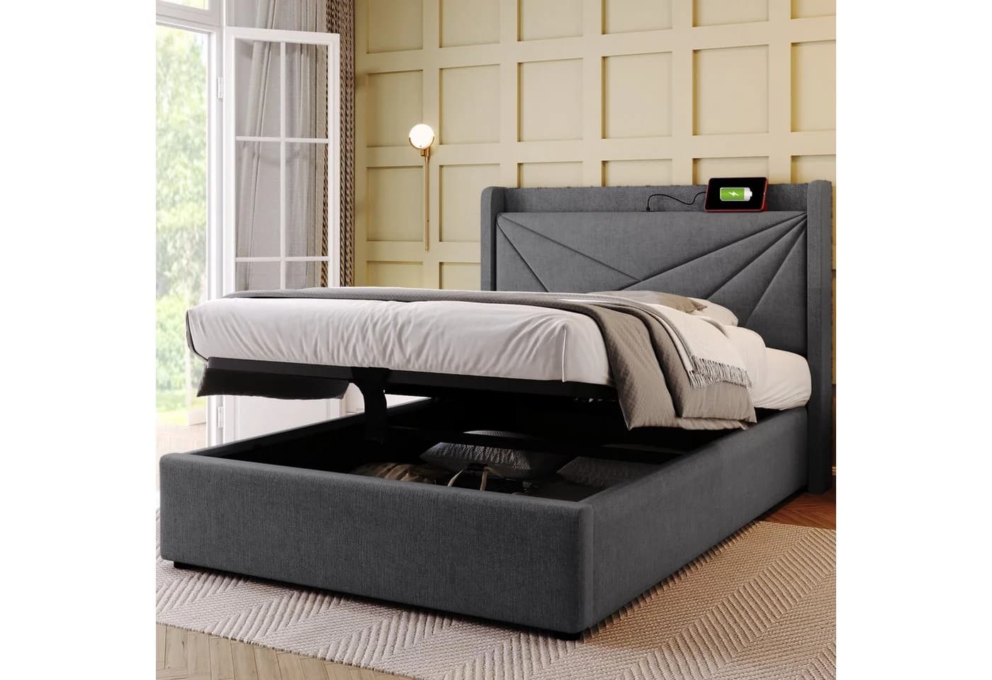 TavilaEcon Boxspringbett Einzelbett mit Stauraum und USB Typ C Ladefunktion Grau - Bild 4