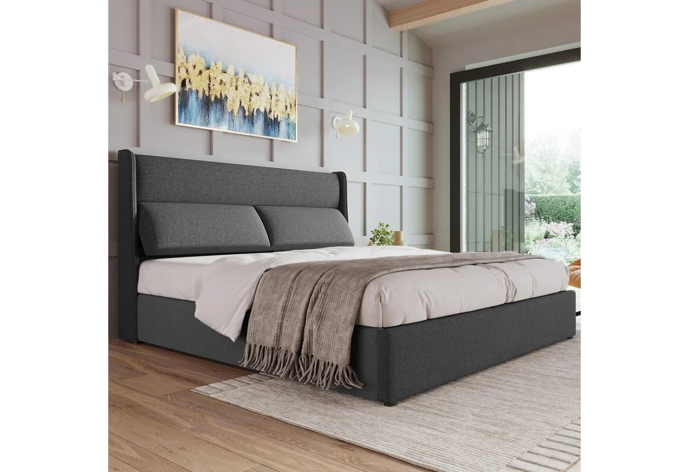 TavilaEcon Boxspringbett Polsterbett Grau Massivholz - Bild 3