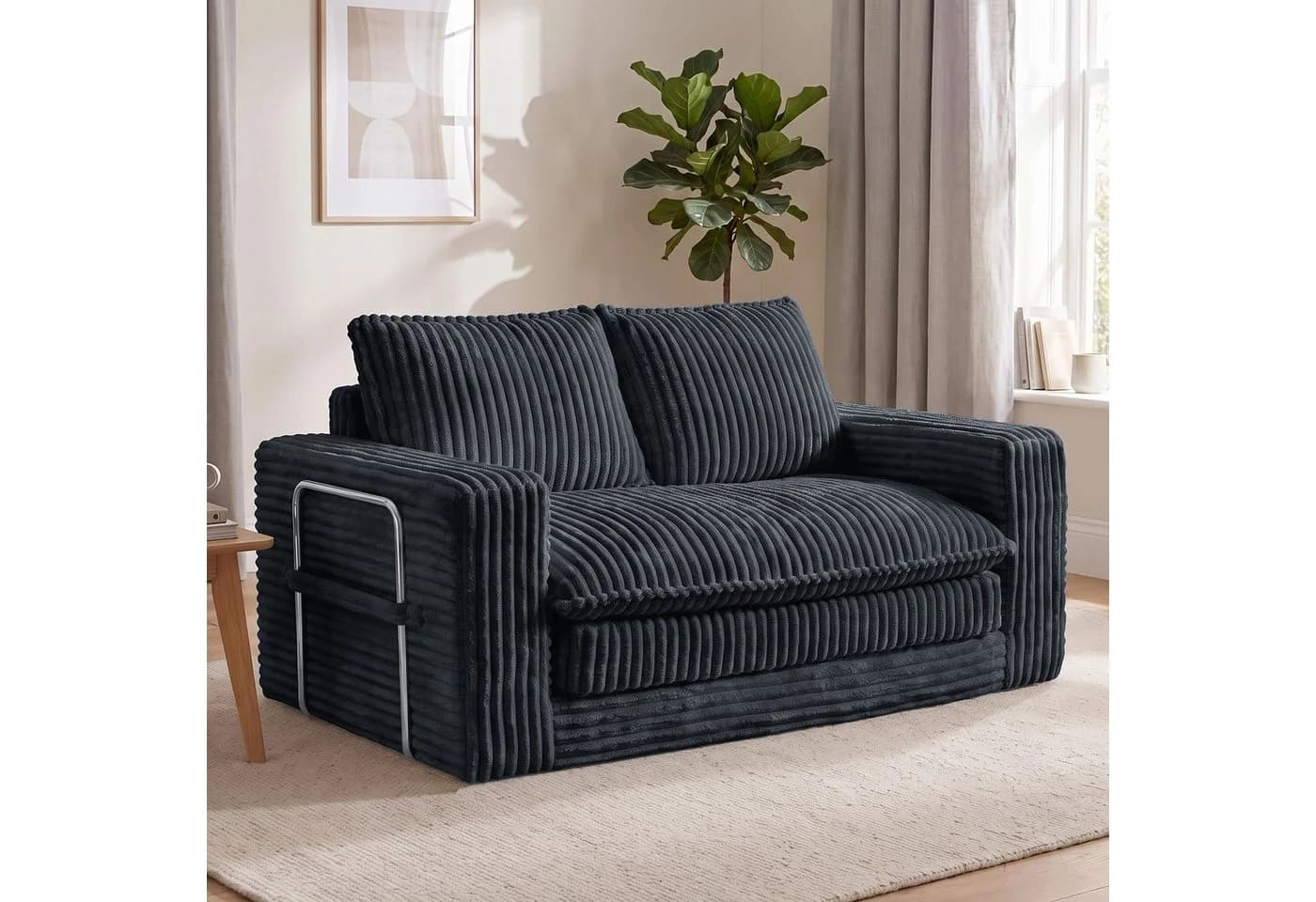 HomeMiYN Schlafsofa 2-Sitzer Grau Beige Blau mit Bettfunktion - Bild 2