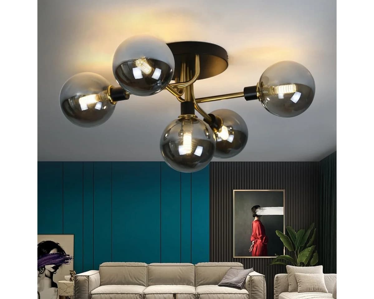 ZMH Deckenleuchte Glas Kugel Wohnzimmerlampe LED wechselbar Warmweiß - Bild 2