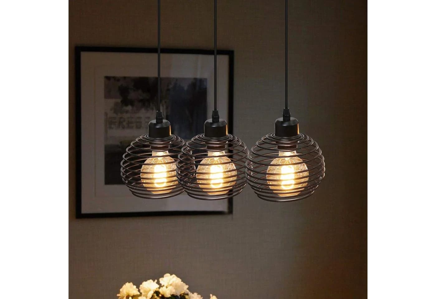 ZMH Pendelleuchte Vintage Schwarz E27 Pendellampe Metall LED wechselbar