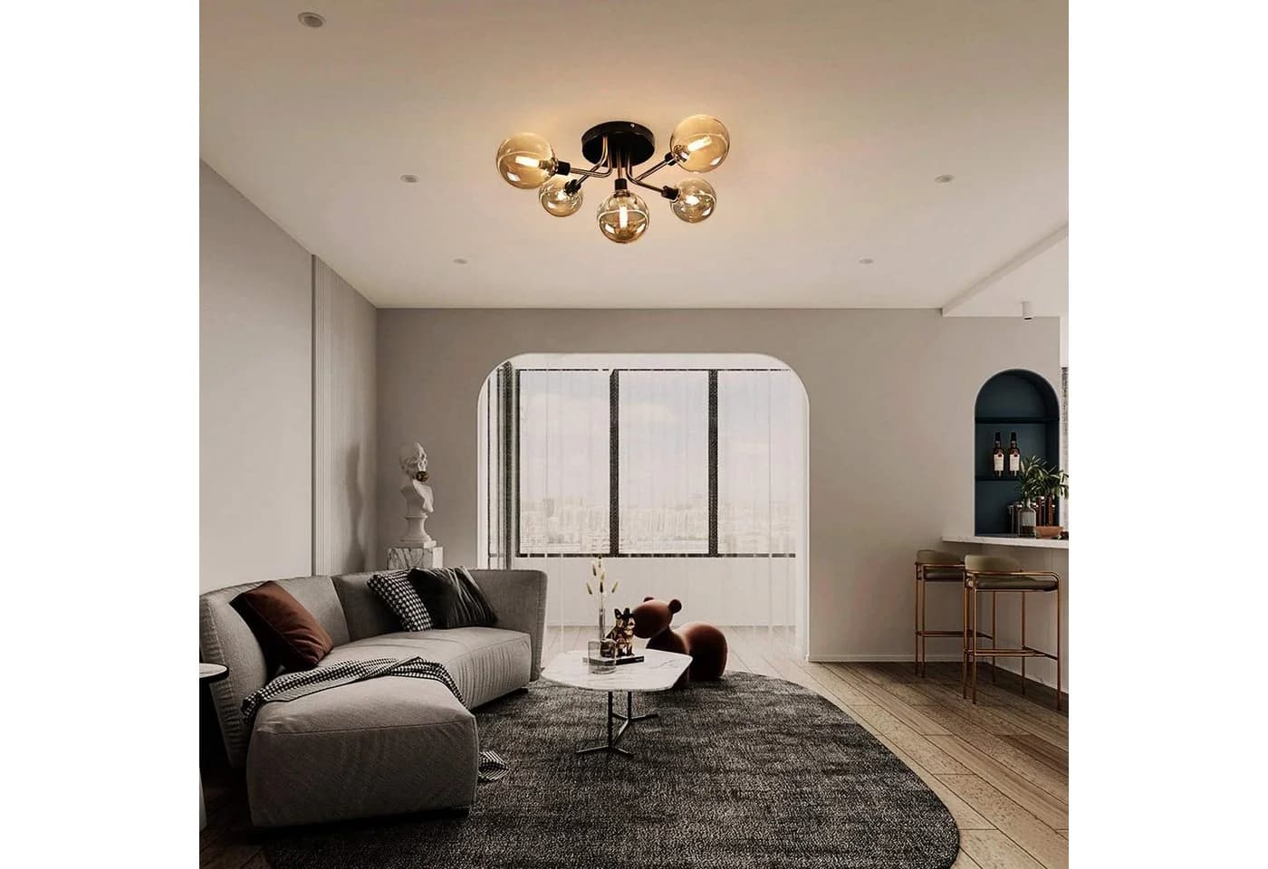 ZMH Deckenleuchte Glas Kugel Wohnzimmerlampe Bernstein LED wechselbar - Bild 3
