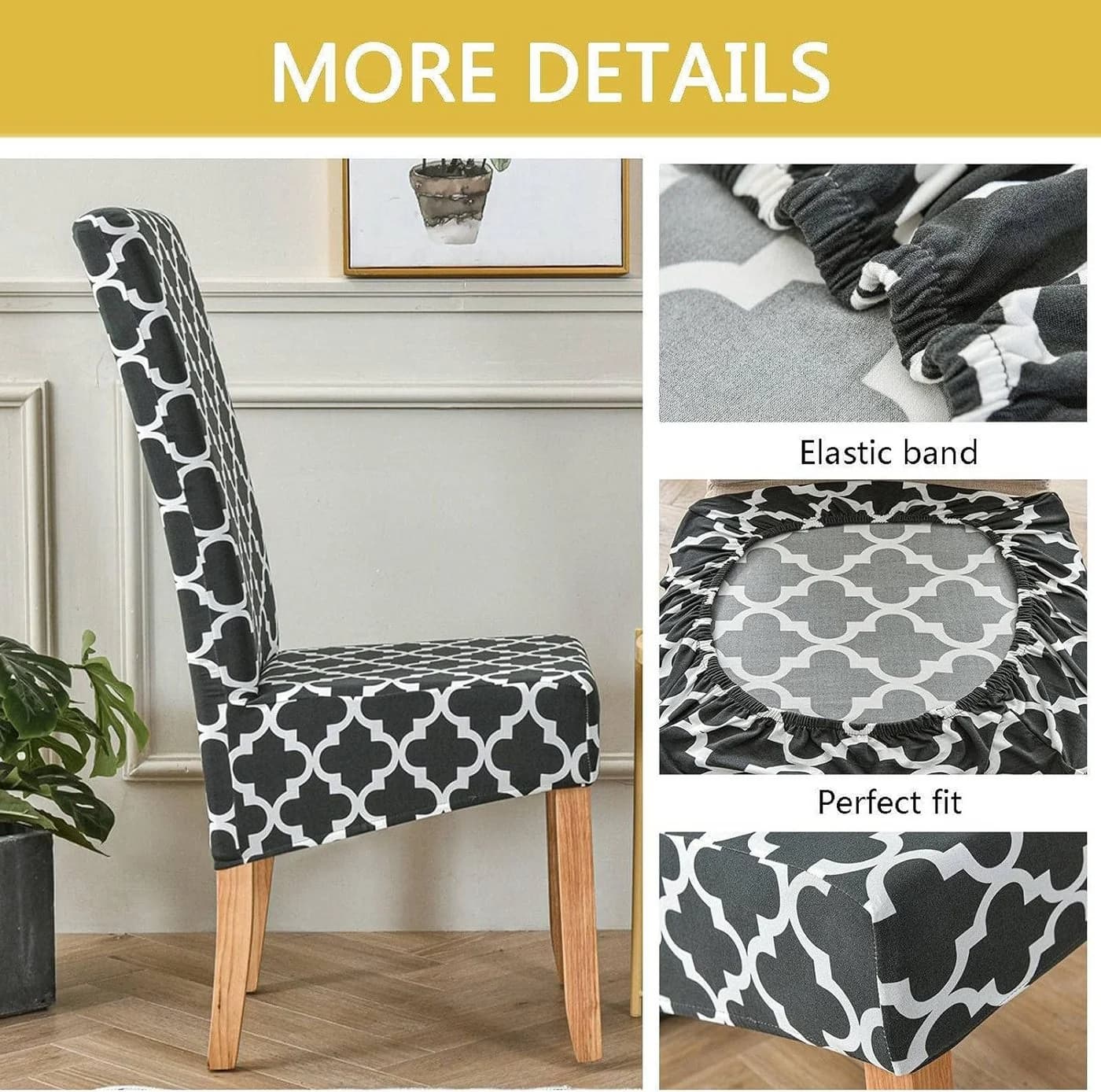 UE Stock Stuhlhusse 4er Set Schwarz Weiß Elastische Esszimmerstuhlhussen - Bild 5