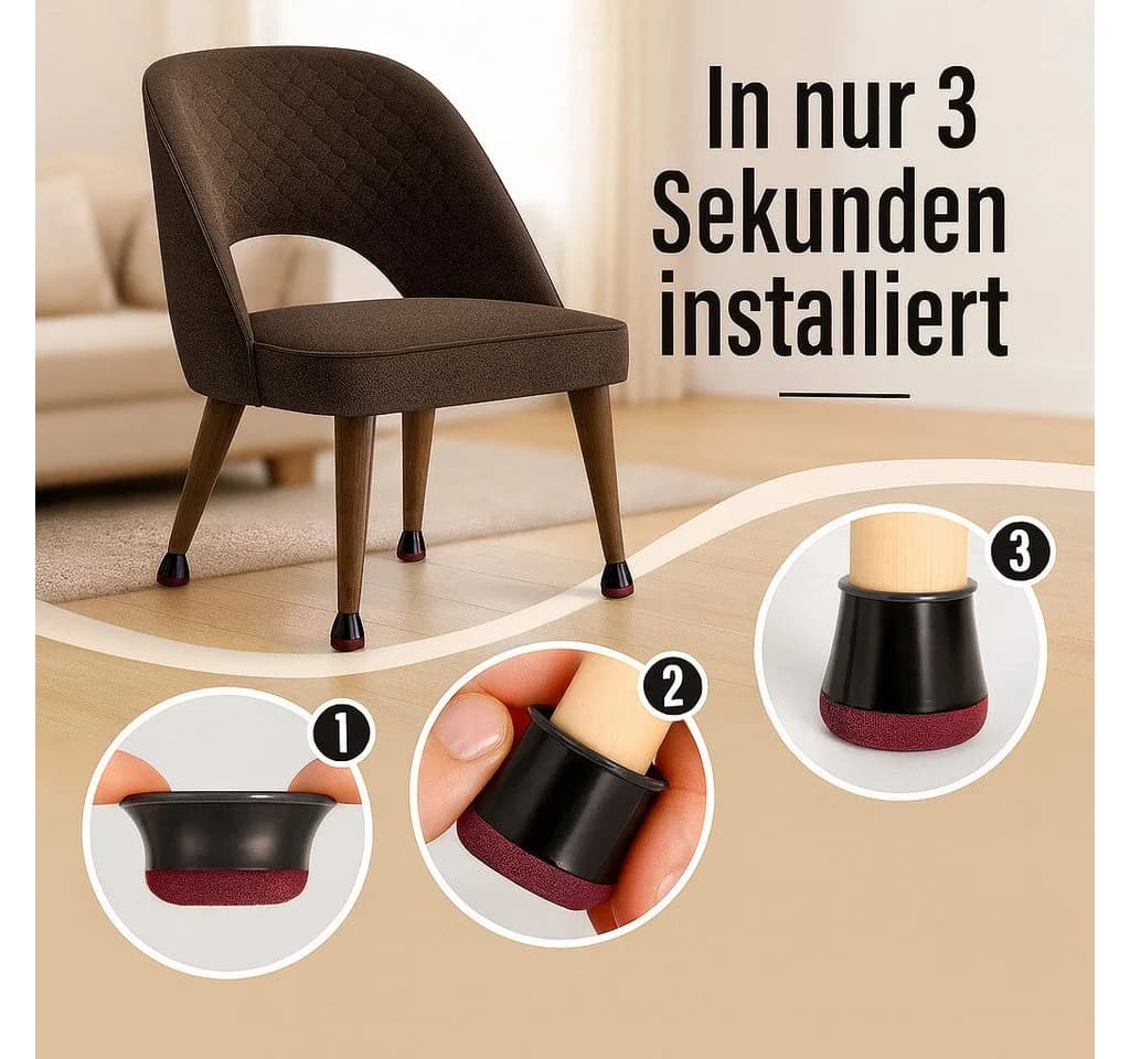 JASLIFE Stuhlbeinschoner 24 Stück Schwarz/Rot Filz Silikon - Bild 3