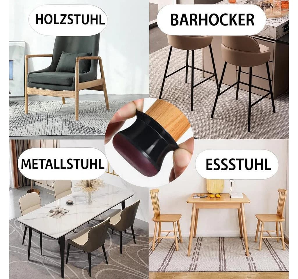 JASLIFE Stuhlbeinschoner 24 Stück Schwarz/Rot Filz Silikon - Bild 4