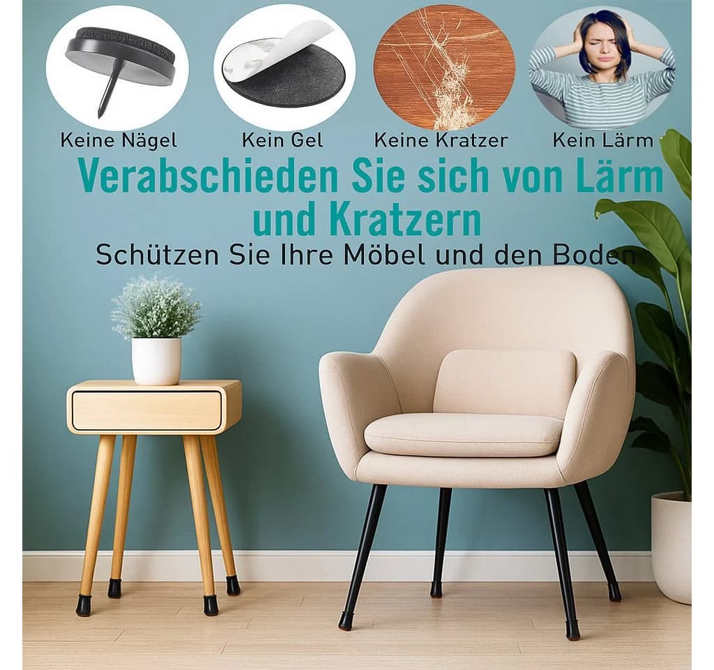 JASLIFE Stuhlbeinschoner 24 Stück Schwarz/Rot Filz Silikon - Bild 5