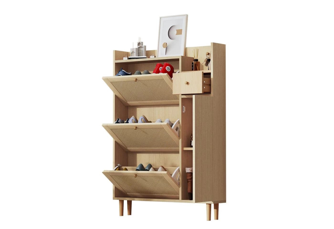 Refined Living Schuhschrank Rattan mit Schublade Beige/Weiß - Bild 2