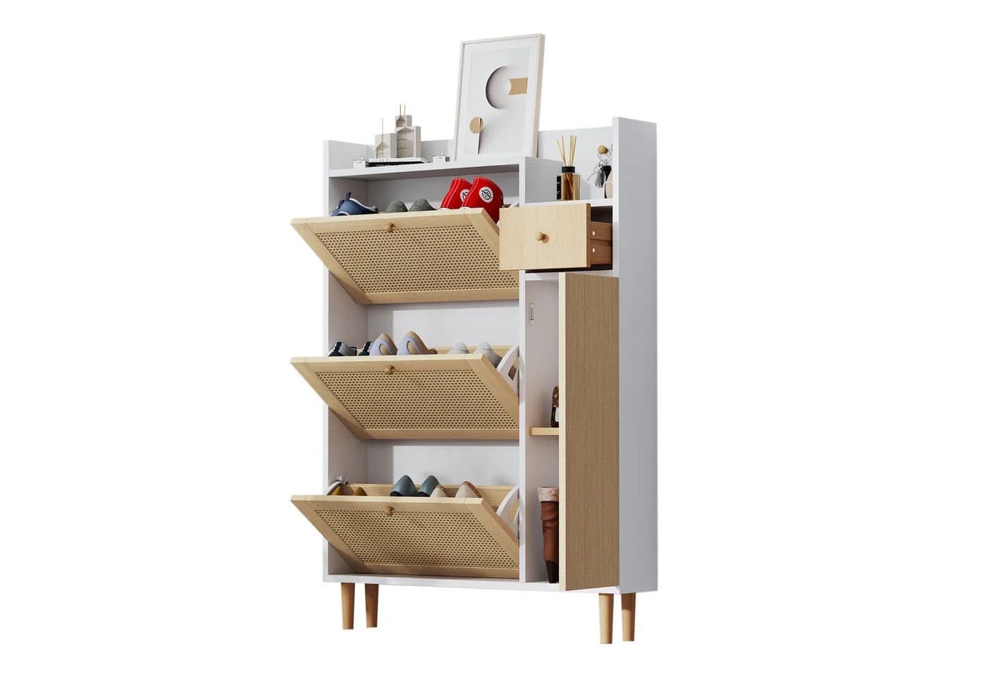 Refined Living Schuhschrank Rattan Weiß Massivholz - Bild 2