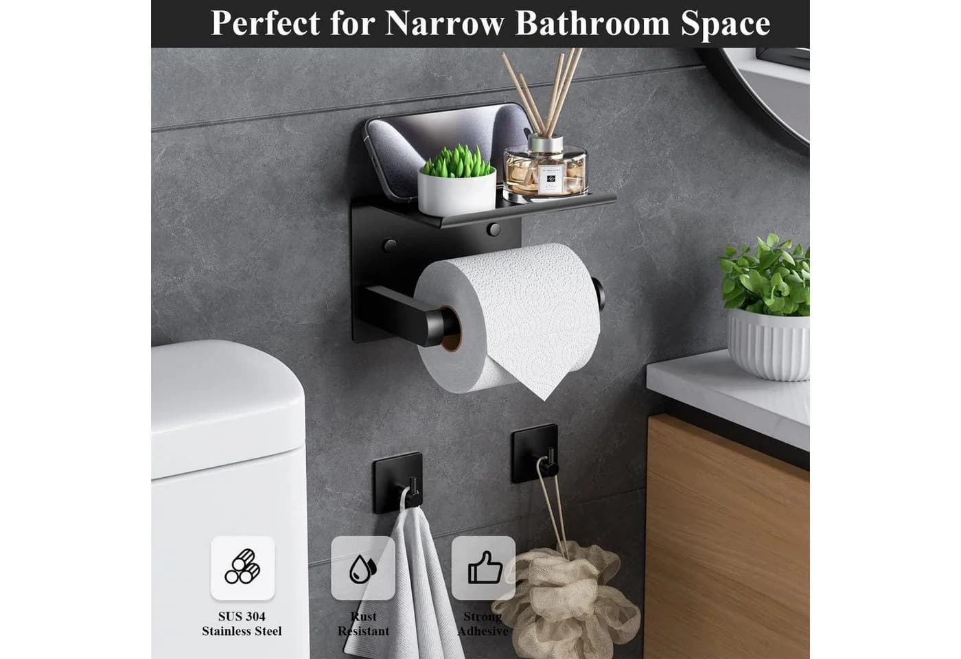 SURFOU Toilettenpapierhalter Edelstahl Schwarz/Silber - Bild 3