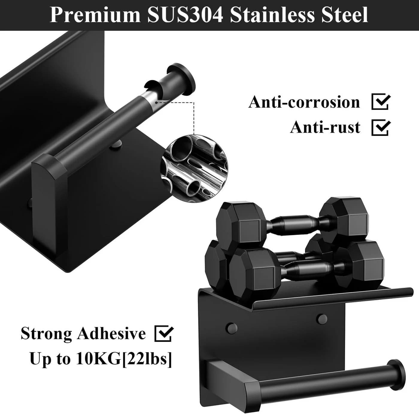 SURFOU Toilettenpapierhalter Edelstahl Schwarz/Silber - Bild 5