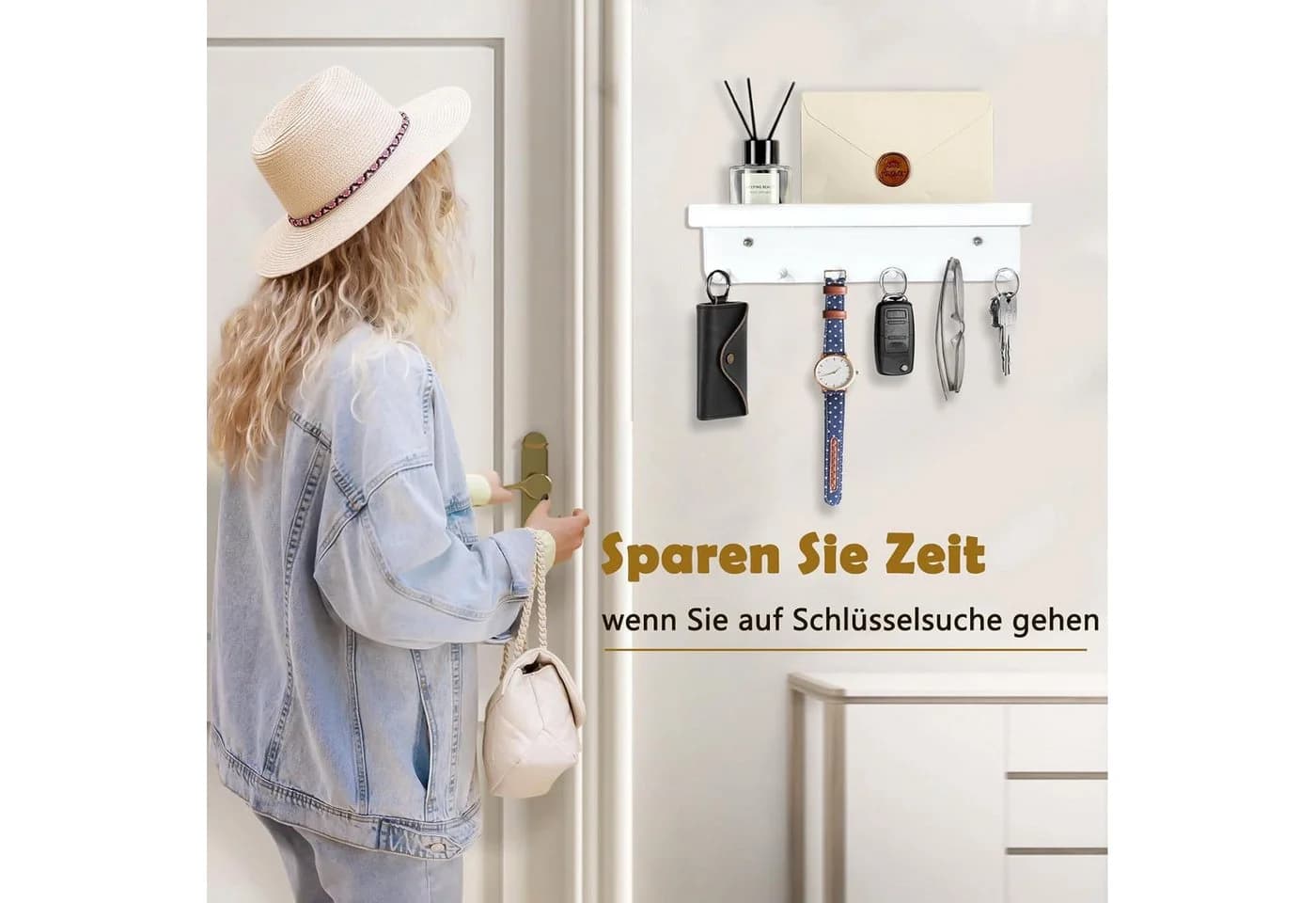 SURFOU Schlüsselbrett mit Ablage Edelstahl Selbstklebend Schlüsselhalter 6 Haken